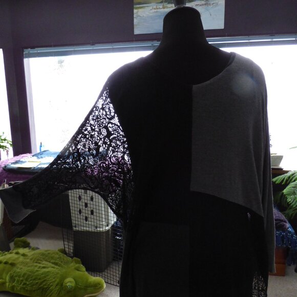 ARTISAN CRAFTED GOTH 80'S STYLE DOLMAN SLEEVE ASYMMETRICAL LACE TOP SHIRT XL - Picture 2 of 6